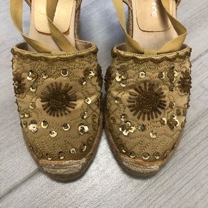 Gold wedge heels with sequins